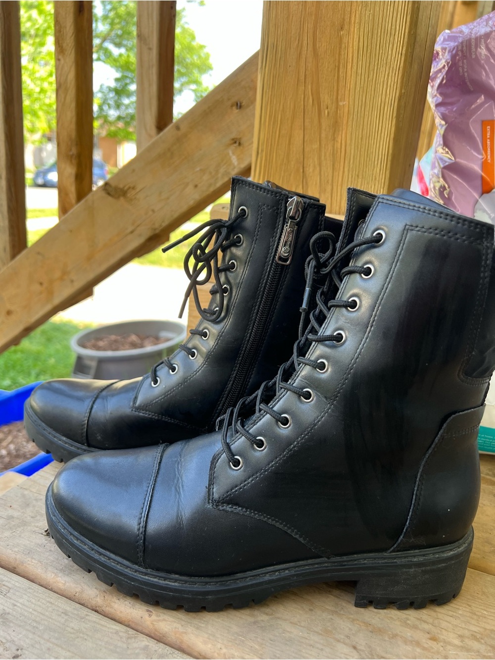 Blondo Black Leather Lace-Up Men’s Combat Boots with Side Zipper